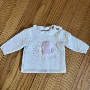 Rene Rofe Baby Girls Cute Pink Elephant 100% Cotton Sweater White 0-3M‎